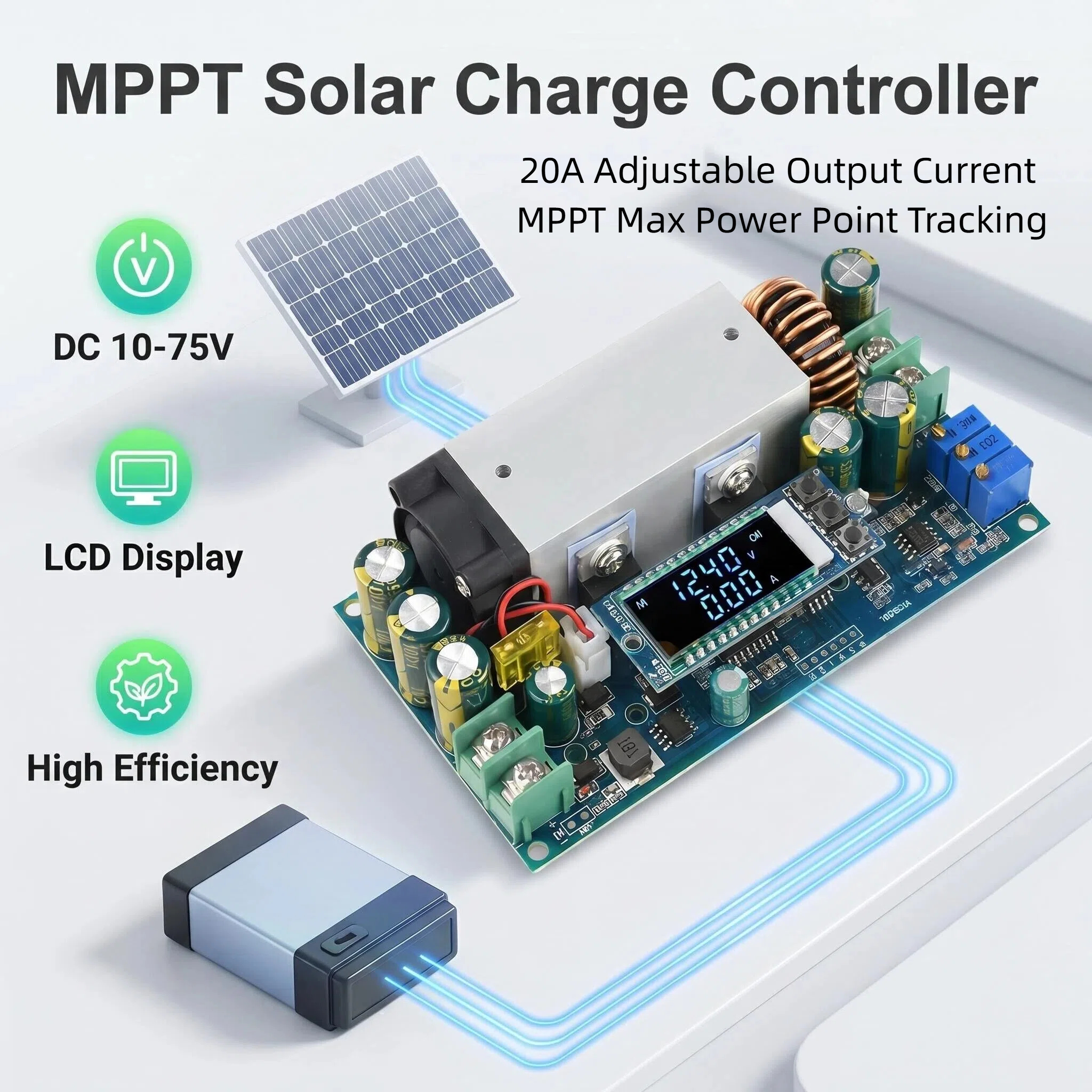 Drone Solar Charger - 10-75V 20A Adjustable Buck Module Step